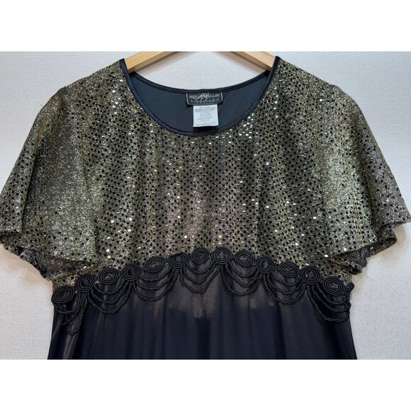 Molly Malloy Evening Party Dress Womens 6 Petite Black Gold Glittery A-Line Midi - Picture 5 of 16